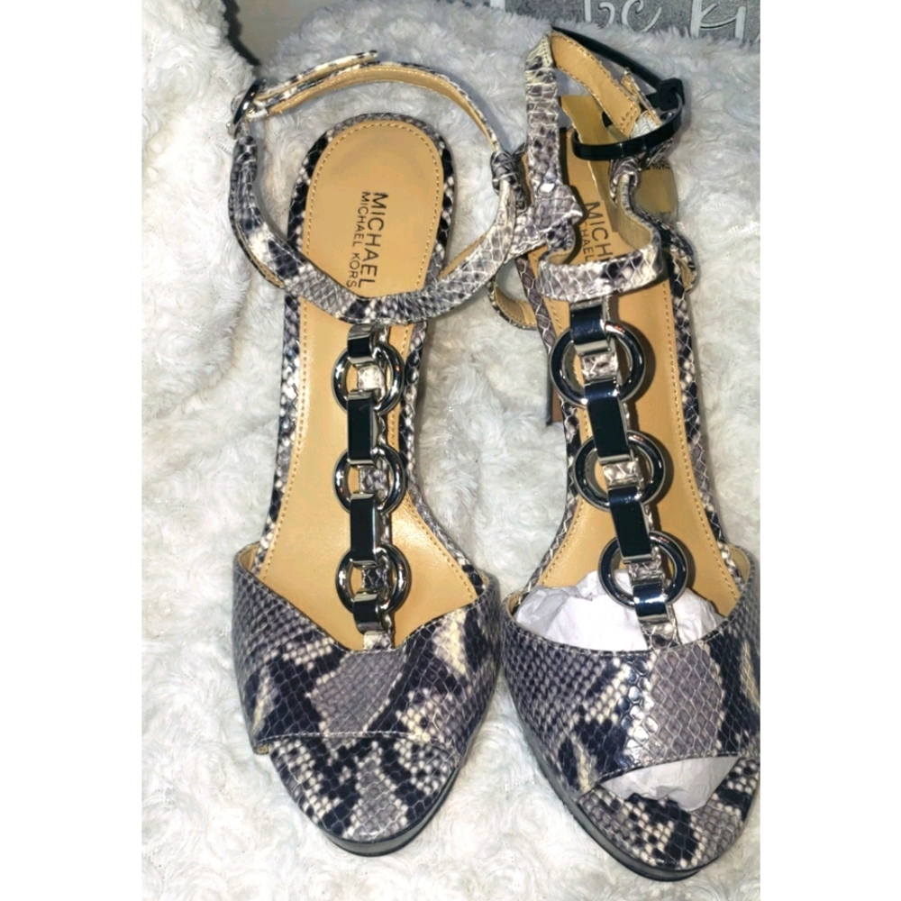 MK snakeskin chain sandal heels